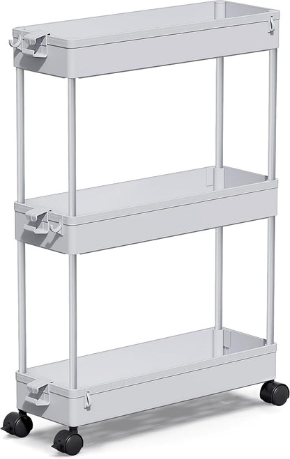SPACEKEEPER Slim Rolling Storage Cart, 3 Tier Bathroom Storage Organizer Laundry Room Utility Cart Mobile Shelving Unit, Multi-Purpose for Kitchen Office Bathroom Laundry Narrow Places, Black