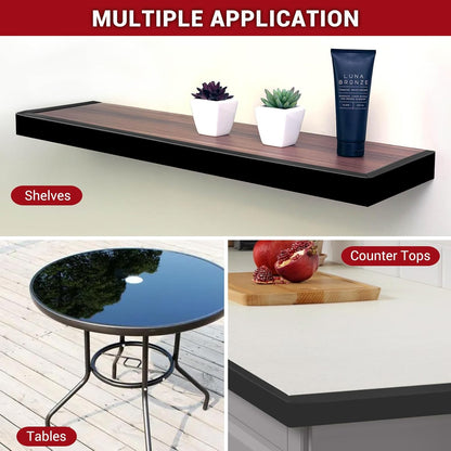 Slimline Cabinet Door Edge Protector, 3/4" Self Adhesive Peel and Stick Rubber Edge Guards, Flexible U Shaped Strips for Kitchen & Garbage Drawer Fronts, Edge Trims for Desks and Shelfves, Black, 10Ft