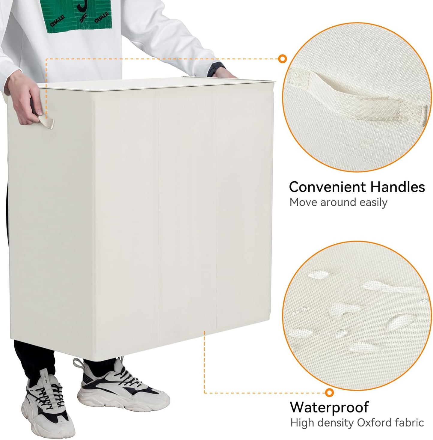 WOWLIVE 180L Laundry Hamper with Lid 3 Section,Large Laundry Basket with Removable Bags and Handles,Collapsible Dirty Clothes Hampers for Laundry,Laundry Basket Organizer for Laundry Room,Dorm,Beige