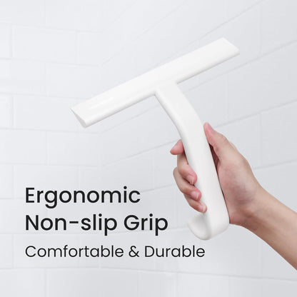 dancemoon JustHang Shower Squeegee for Glass Doors, All-in-One Award-Winning Silicone Squeegee with Built-in Hook for Bathroom, Window, Mirror, Tile Wall, Car, Streak-Free Cleaner Tool, 10-Inch Black