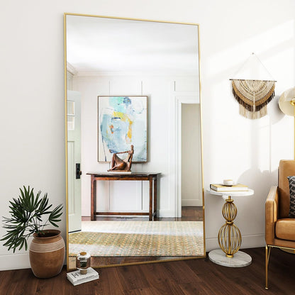 VooBang Mirror Full Length - 21" x 57" Floor Mirror with Stand, Aluminum Alloy Frame Full Body Mirror, Standing Hanging or Leaning Against Wall for Bedroom and Living Room, Black