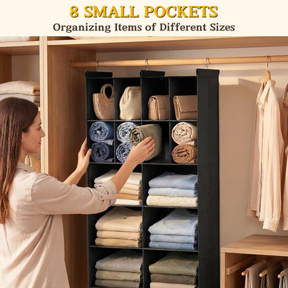 Ofiray-home 6 Tier Hanging Closet Organizer, 16 Compartments Sweater Organizer for Closet with 3 Sturdy Hooks, Closet Organizers and Storage, Wardrobe, Rv, Garment Rack, Grey