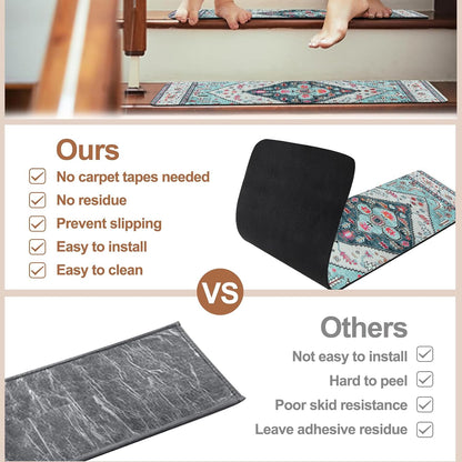 OJIA Non-Slip Carpet Stair Treads for Wooden Steps Set of 15, 30''X8'' Indoor Runner Resistant Rugs Rubber Safety Mats for Dogs, Kids & Elders, Stairway Grip