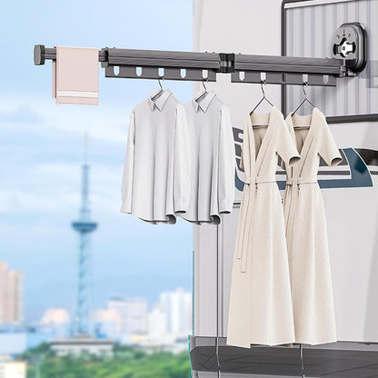 Yctze Wall Mounted Clothes Drying Rack, Retractable Laundry Drying Rack Space Saving Laundry Hanger Dryer Rack with Suction Cup for Bedroom Balcony Bathroom, Gray (Tri Fold