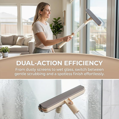 3-in-1 Double-Sided Window Screen Cleaning Brush, Multi-Purpose Window Screen Cleaner with Glass Scraper & Crevice Brush, Long Handle Screen Cleaner Tool for Home Office Car Screens (AB)