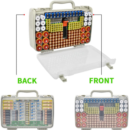 Battery Organizer Storage Case with Tester for 269 Batteries, Double Sides | Plastic, For AA AAA 4A C D Cell 9V 3V LR44 CR2 CR123 CR1632 18650 Button, Wall/Drawer, For Families/DIY/Home/Garage, Grey