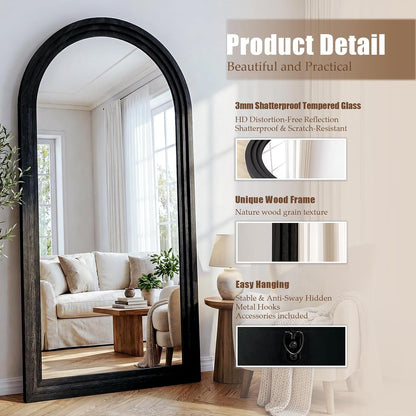 30"x71" Full Length Mirror Solid Wood Frame, Arched Floor Mirror Full Length with Stand, Room Decor Big Full Body Mirror with HD Tempered Glass for Bedroom, Living Room, Walnut Wood