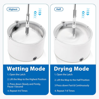 Spin Mop and Bucket with Wringer Set, 360° Spinning Mop Bucket System with 3 Microfiber Mop Replacement Heads and 50" Stainless Steel Adjustable Handle for Floor Cleaning