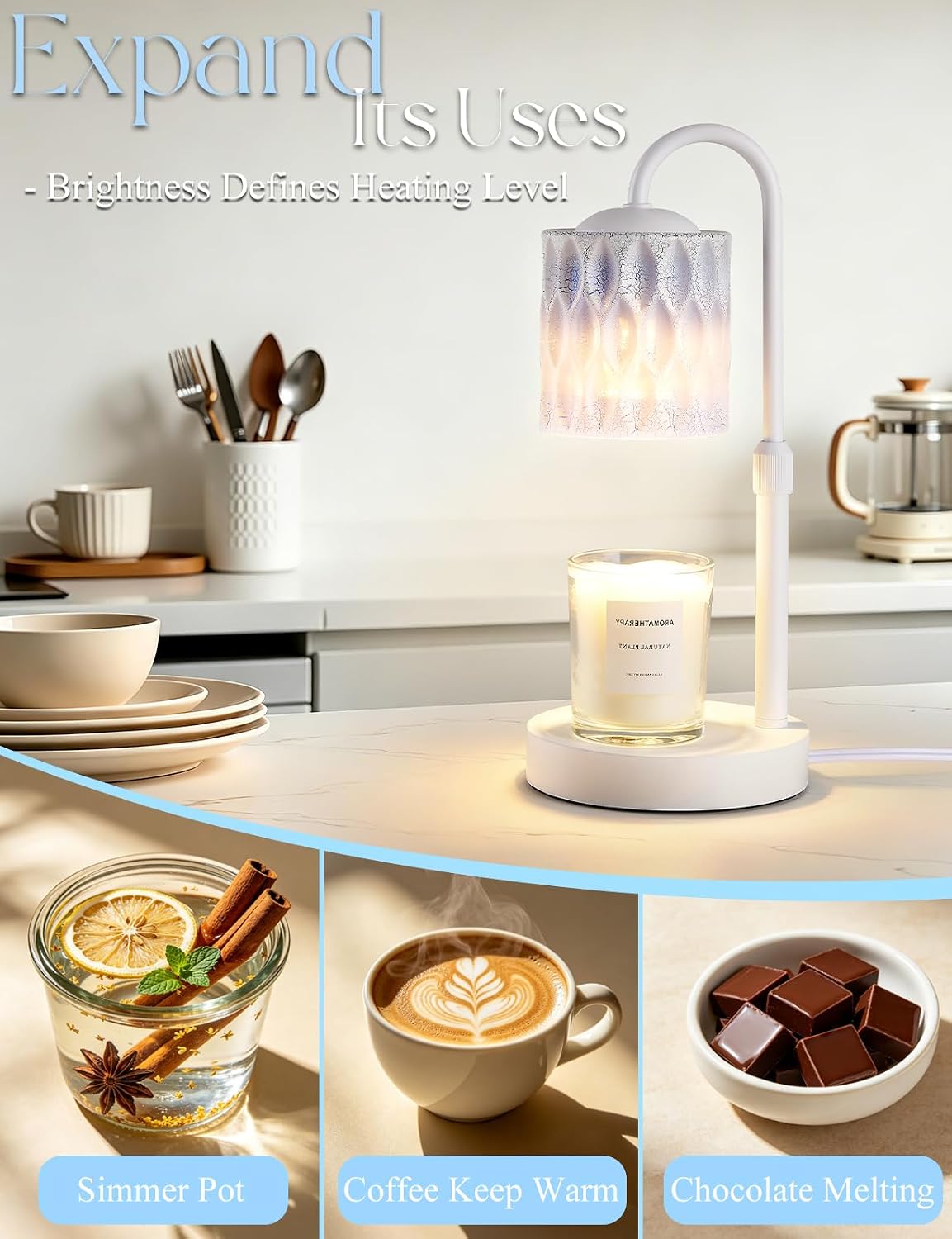 Briever Dimmable Candle Warmer Lamp with Timer, Height Adjustable Electric Candle Wax Warmer, Christmas Birthday Gifts for Women Mom, House Warming Gifts New Home Room Decor, Walnut Solid Wood Base