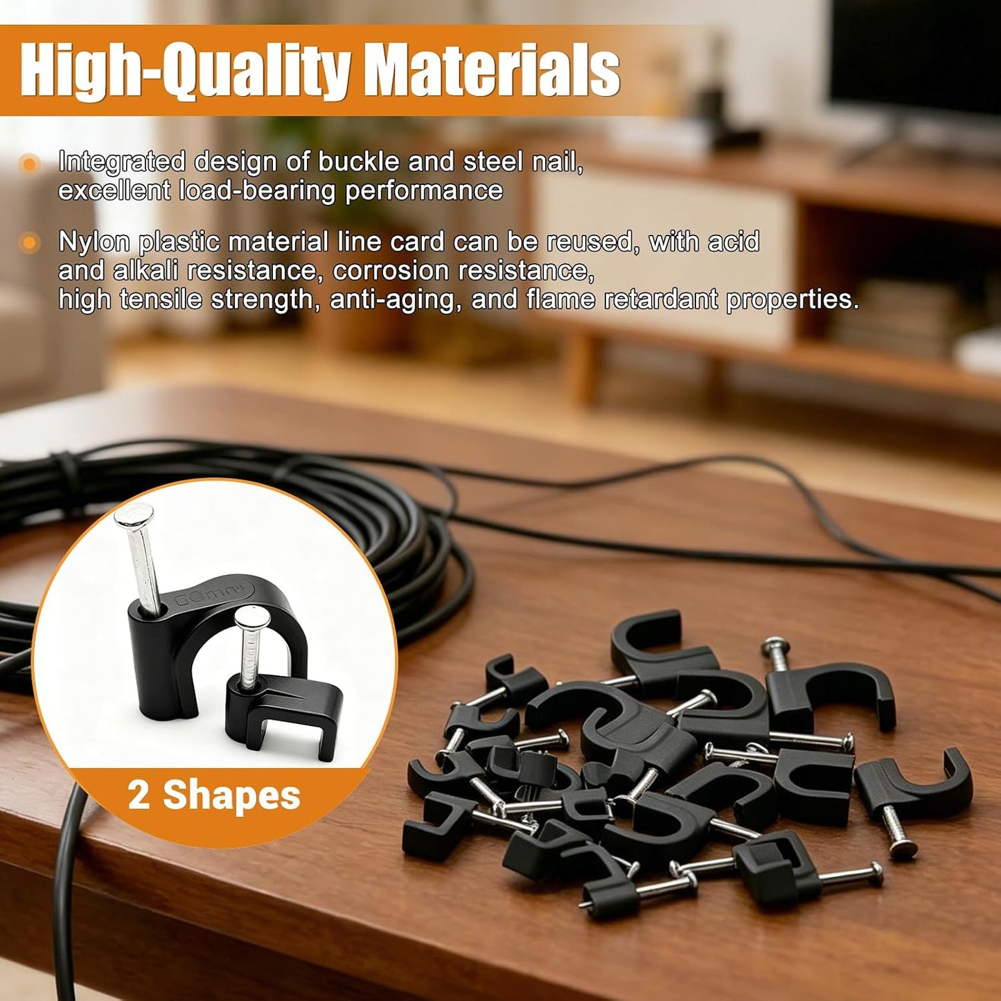 mankk 630PCS Steel Nail Cable Clips 4/5/6/8/10mm Round & 5/6mm Square | cable tacks for CAT6 RJ45 RG6 RG59 ethernet coax cords, white wall mounting clips