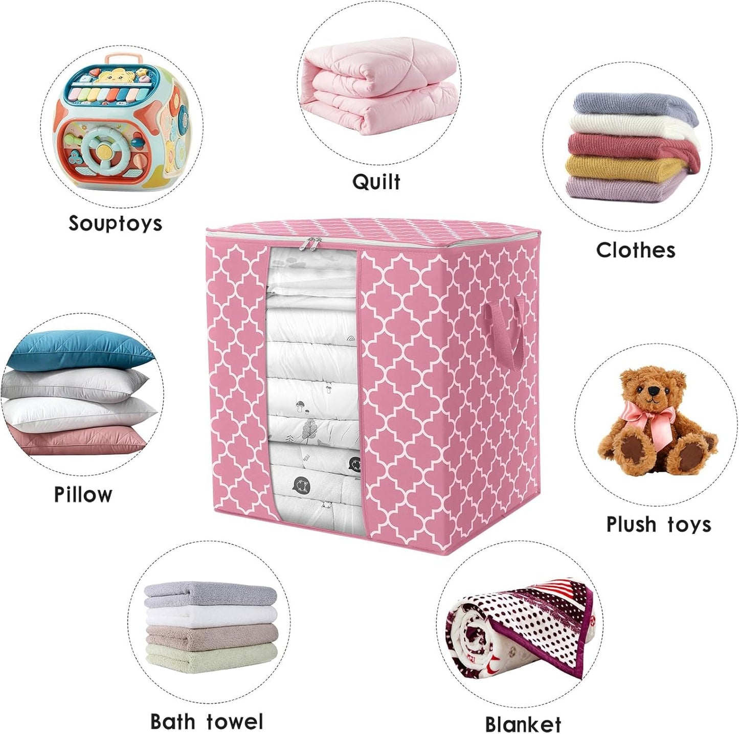 WISELIFE Storage Bags 3 Pack/100L Large Blanket Clothes Organization and Storage Containers for Comforters,Bedding, Foldable Organizer with Reinforced Handle, Clear Window, Sturdy Zippers,Gray