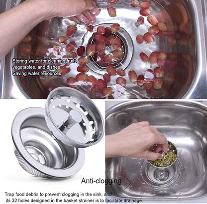 Kitchen Drop-in Post Basket Strainer Replacement for US Standard Drains (3-1/2"), Premium 304 Stainless Steel Body W/Rubber Stopper 1 Pack
