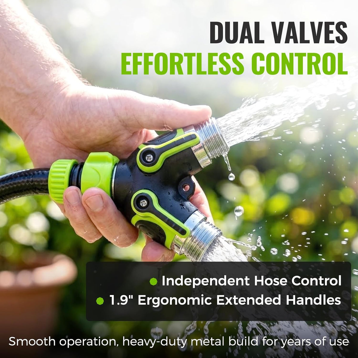 Hose Splitter 2 Way,Heavy Duty with Metal Internal Structure,Stainless Steel with Brass Inlet,Durable Anti-Slip Coated Leak-Proof Y Garden Hose Splitter,3/4" GHT Thread Garden Hose Connector