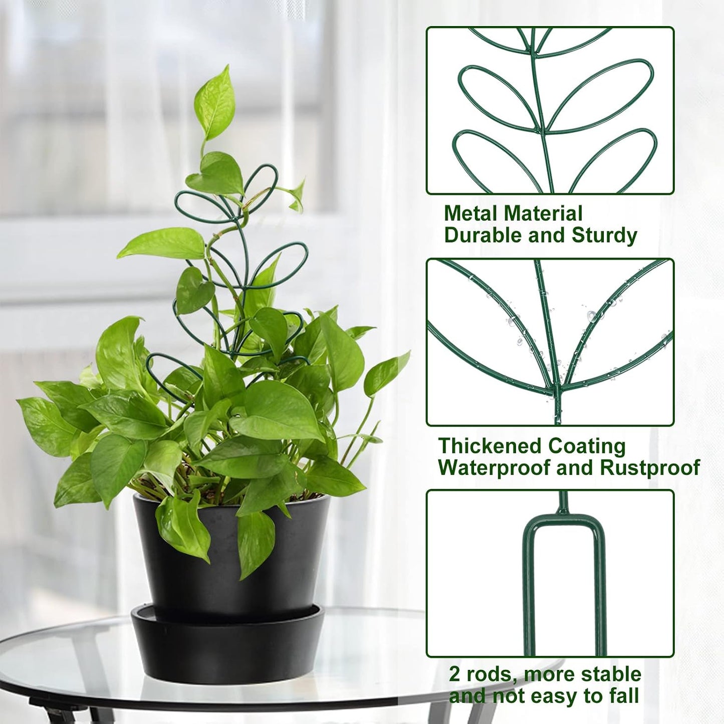 AUGSUN 2 Packs Plant Trellis Garden Trellis Plant Stakes Trellis | for Climbing Plants, Indoor Plants Metal Leaf Shape, Plant Support for Houseplants, with 50 Ties Plant Lover Gift (Green)