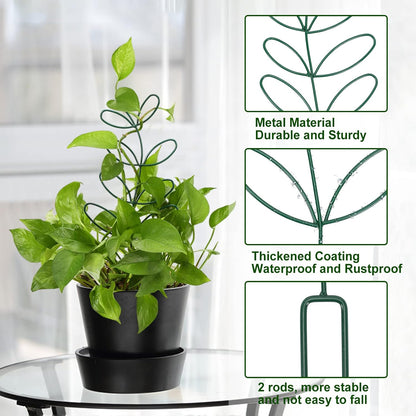 AUGSUN 2 Packs Plant Trellis Garden Trellis Plant Stakes Trellis | for Climbing Plants, Indoor Plants Metal Leaf Shape, Plant Support for Houseplants, with 50 Ties Plant Lover Gift (Green)
