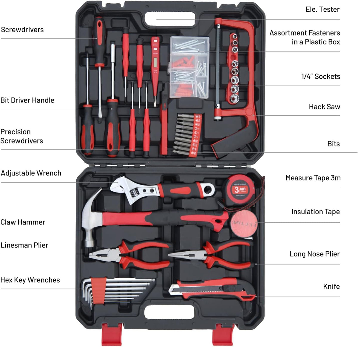 Hantinstom 108-Piece Household Tools Kit Essential Home Repair Set with Plastic Toolbox Ideal for College Students, Home Use & More