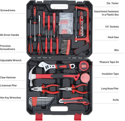 Hantinstom 108-Piece Household Tools Kit Essential Home Repair Set with Plastic Toolbox Ideal for College Students, Home Use & More