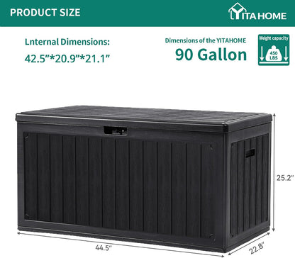 YITAHOME 100 Gallon Large Outdoor Deck Box | Waterproof Resin Storage Box, Lockable Indoor Outdoor Storage Container for Patio Furniture Cushions, Pool Accessories