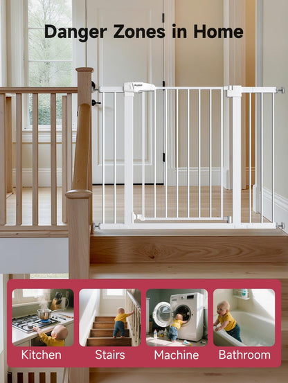 29.5-40.5" Baby Gate for Stairs, Dog Gate for Doorways, Walk Thru Auto Close Metal Baby Safety Gate for The House, Stairs and Doorways, Child Gate Pressure Mounted, Pet Gate for Dog Indoor - Black