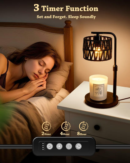 Candle Warmer Lamp with Timer Dimmer, Height Adjustable Modern Farmhouse Candle Warmer, Electric Candle Lamp Warmer with 2 Bulbs, Birthday Gifts for Women Mom, Gift for Home Decor