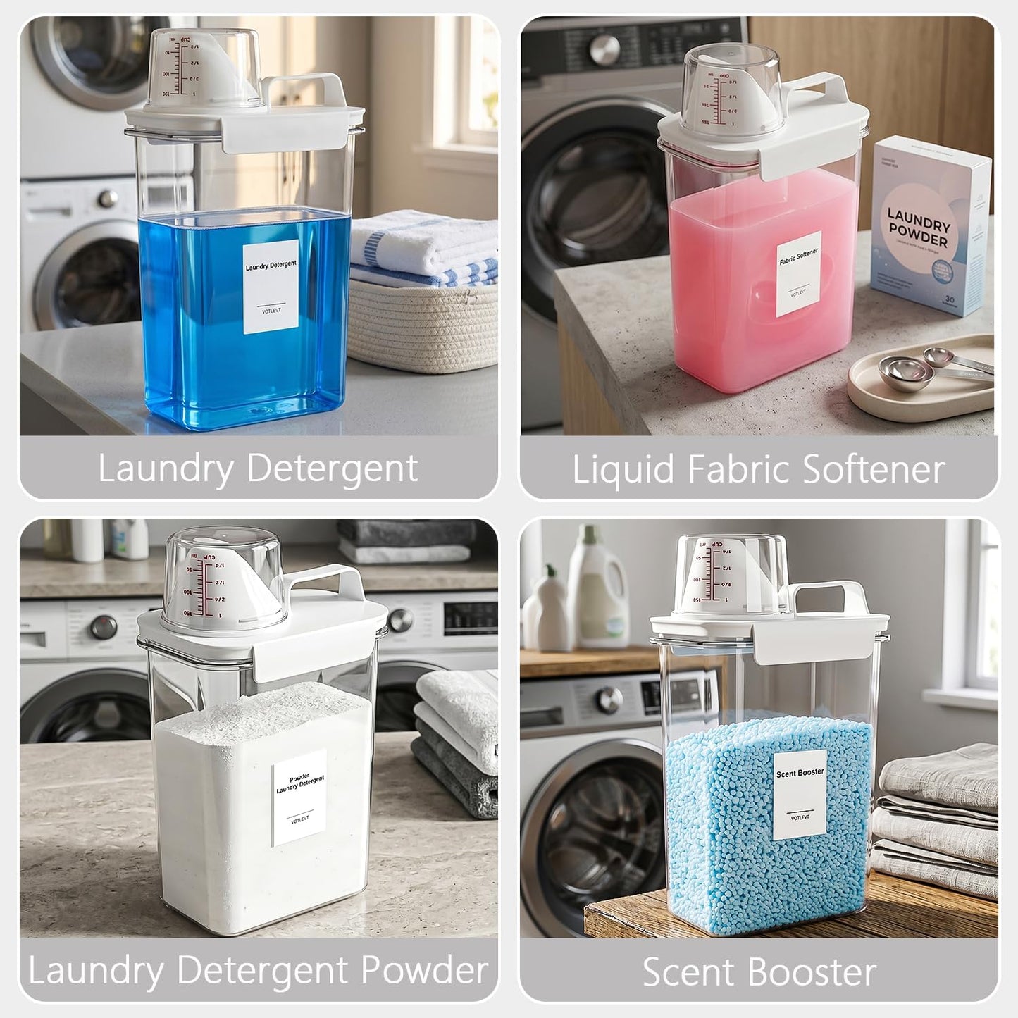 60OZ Liquid Laundry Detergent Dispenser, Laundry Soap Dispenser, Clear Plastic Fabric Softener Holder and Container, Laundry Room Organization and Storage, 2 Pack