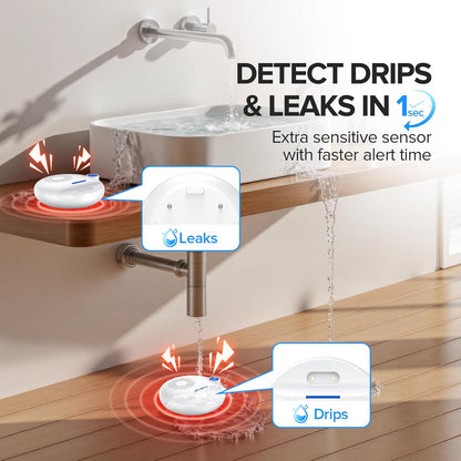 Nuleto WiFi Water Leak Detector 1s,Water Detectors & Alarms,Water Leak Sensor with SMS,Phone Call,APP Push,492ft for Home,Basement,Kitchen,5 Pack,2.4G WiFi Only