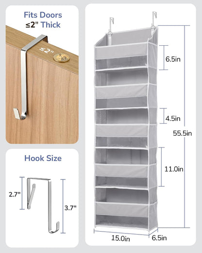 ULG Over the Door Organizer, 5-Tier Extra Large Hanging Storage with 10 Mesh Pockets, 100 lbs Capacity, Heavy Duty Door Organizer for Closet, Bedroom, Nursery Storage, Beige