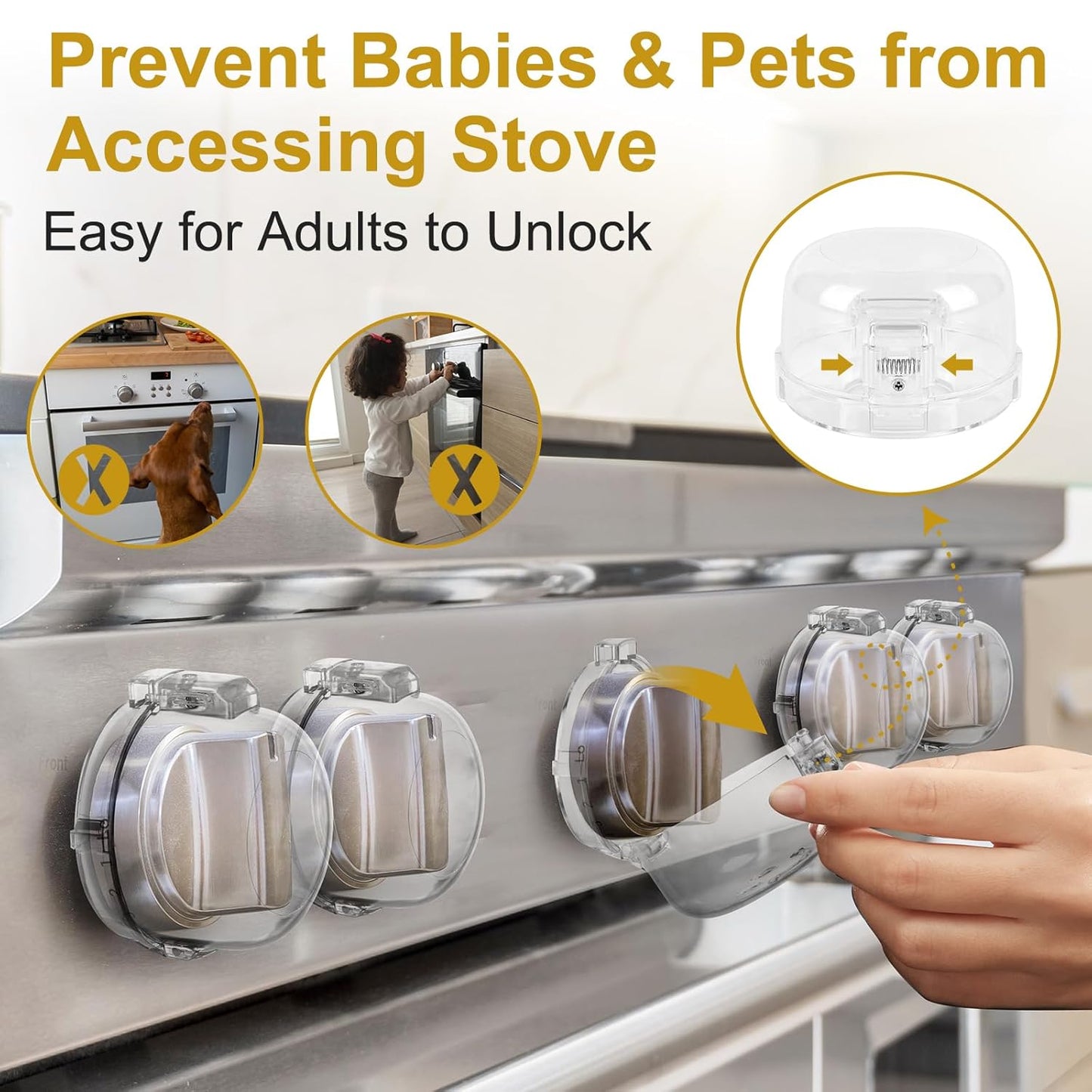 Gas Stove Knob Covers for Child Safety - 5 Pack Universal Size Stove Safety Knob Covers, Heat-Resistant Child Proof Stove Knob Covers, Pet/Baby Proofing Oven Knob Covers for Child Safety (Clear View)