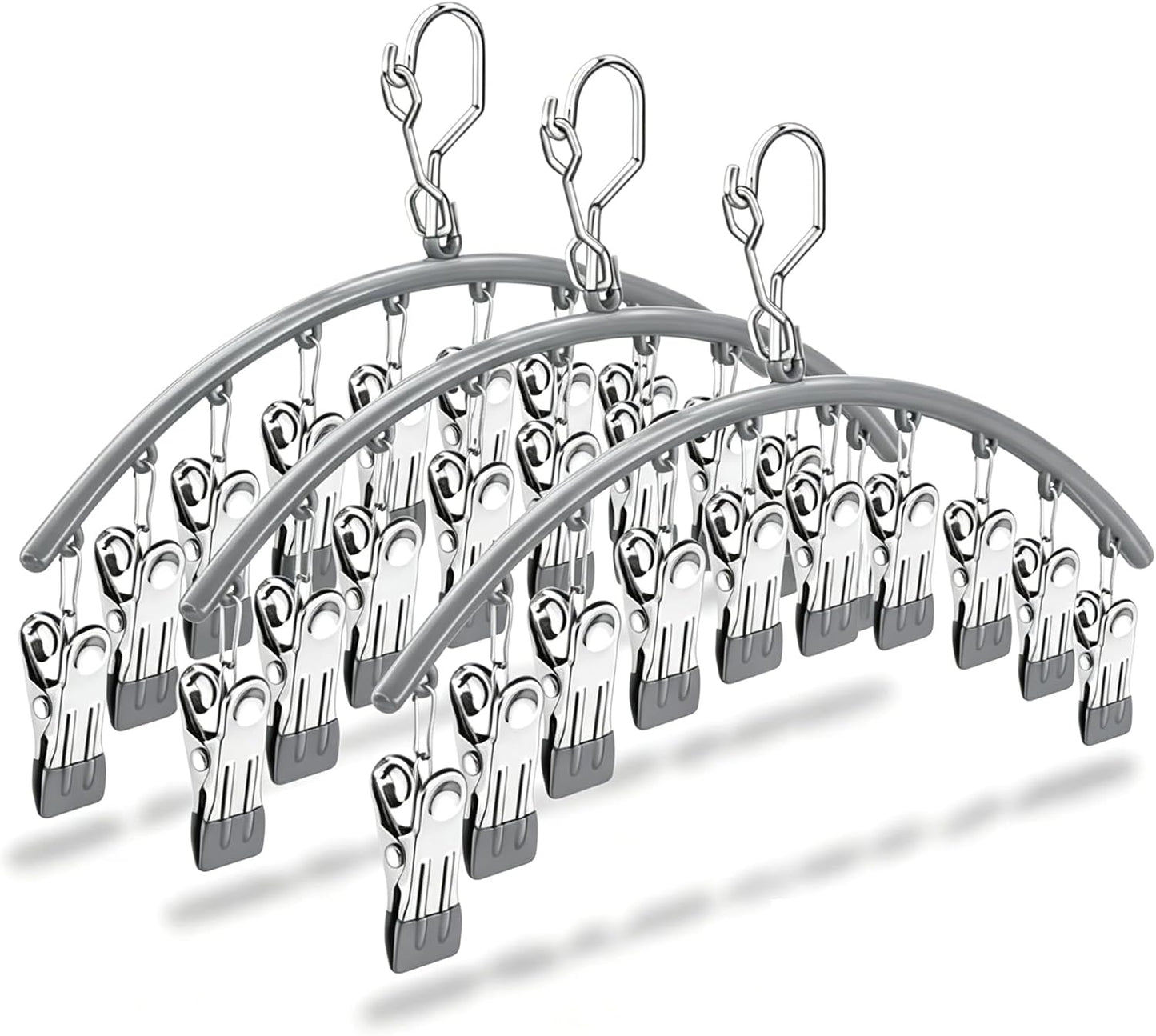 Stainless Steel Sock Drying Rack with 10 Clips 3-Pack, Windproof Laundry Hanger with Non-Slip Clips, Space Saving for Underwear Bras Socks Indoor Outdoor Use (Green)
