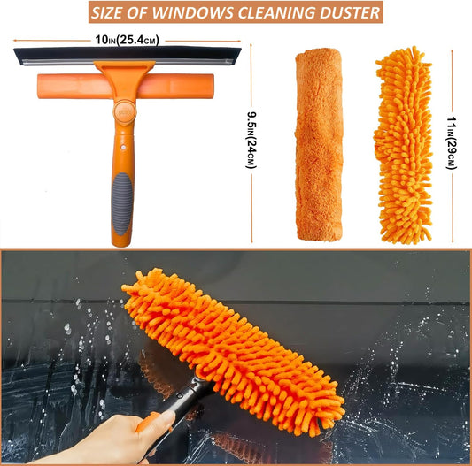 2 in 1 Window Washing Squeegee & Duster with 2 Pad Compatible with Standard 3/4 Inch Threaded Poles for Home Indoor Outdoor Window Washing/Duster Head Only (Orange)