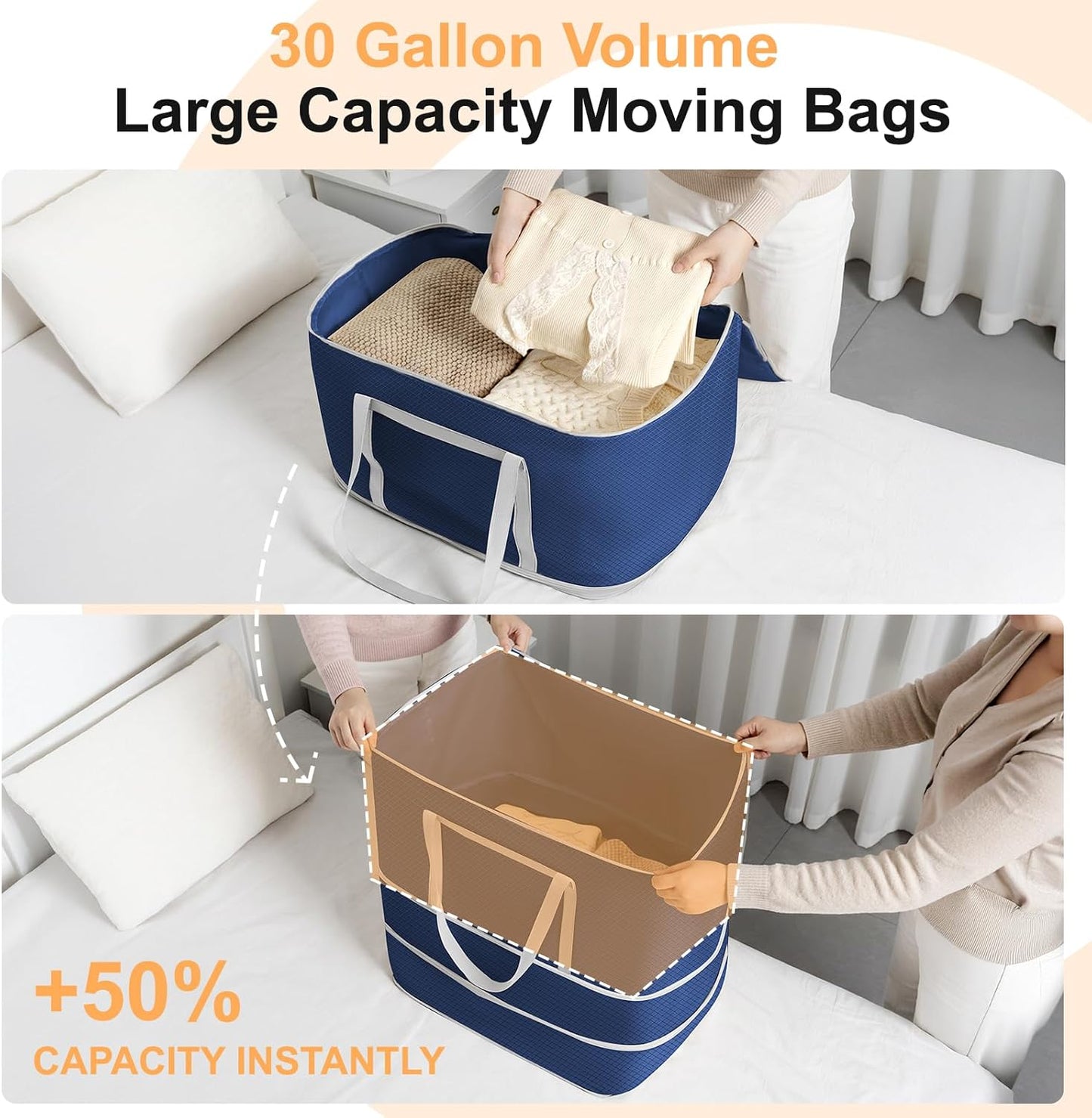 Comforter Storage Bag - 130L Large Capacity Blanket Storage Bags 4-Layer Ultra Space Saving Self Compression Organizer, Washable Compression Bags for Storage Comforter Blanket, 2-Pack, Beige