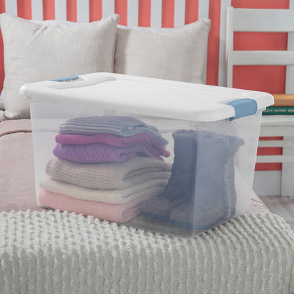 Sterilite 4-Pack 56 Quart Wheeled Latching Box, Underbed Clear Plastic Storage Organizer - Under Bed Rolling Container Bin with Lid and Wheels for Home or Dorm Bedrooms and Closets