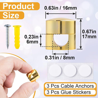 3pcs Cable Anchors for Desk, Adhesive Metal Cord Organizers, Adjustable 2-in-1 Cord Clips Charger Cable Management for Nightstand Office Home Desktop Wall- Gold & Copper & Black
