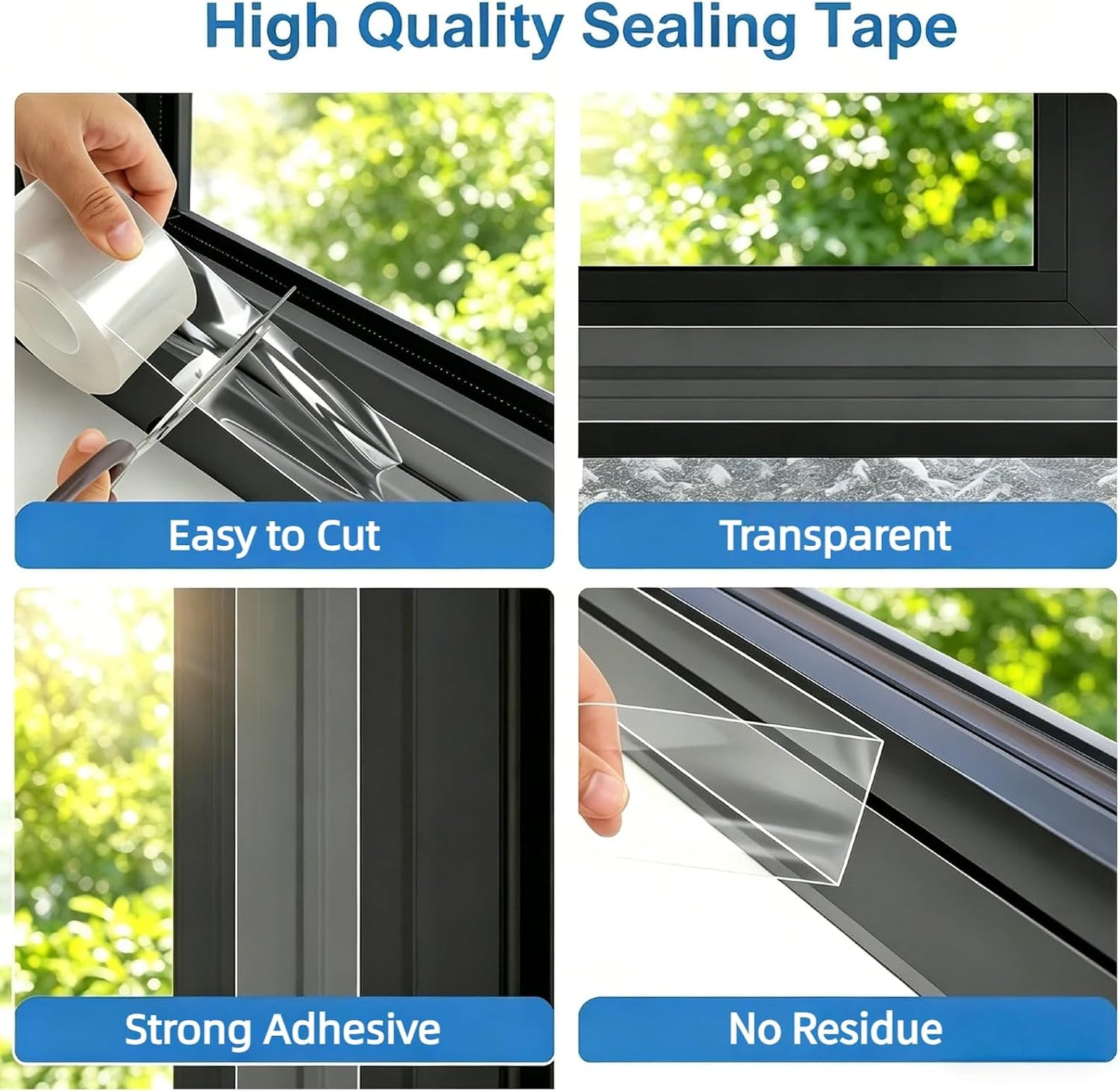 Litaibai Clear Window Sealing Tape for Window AC Units, 20 Mil, 2" x 33 ft | Clear 20 mil removable tape for windows, doors and portable AC units; helps block drafts, dust and air leaks