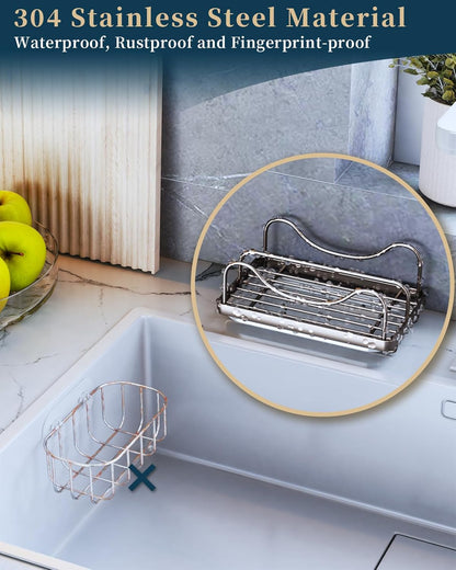 Consumest Sponge Holder for Kitchen Sink - Movable Sink Caddy for Countertop Organizer, 304 Stainless Steel Sponge Holder with Detachable Drip Tray for Kitchen Accessories-Silver