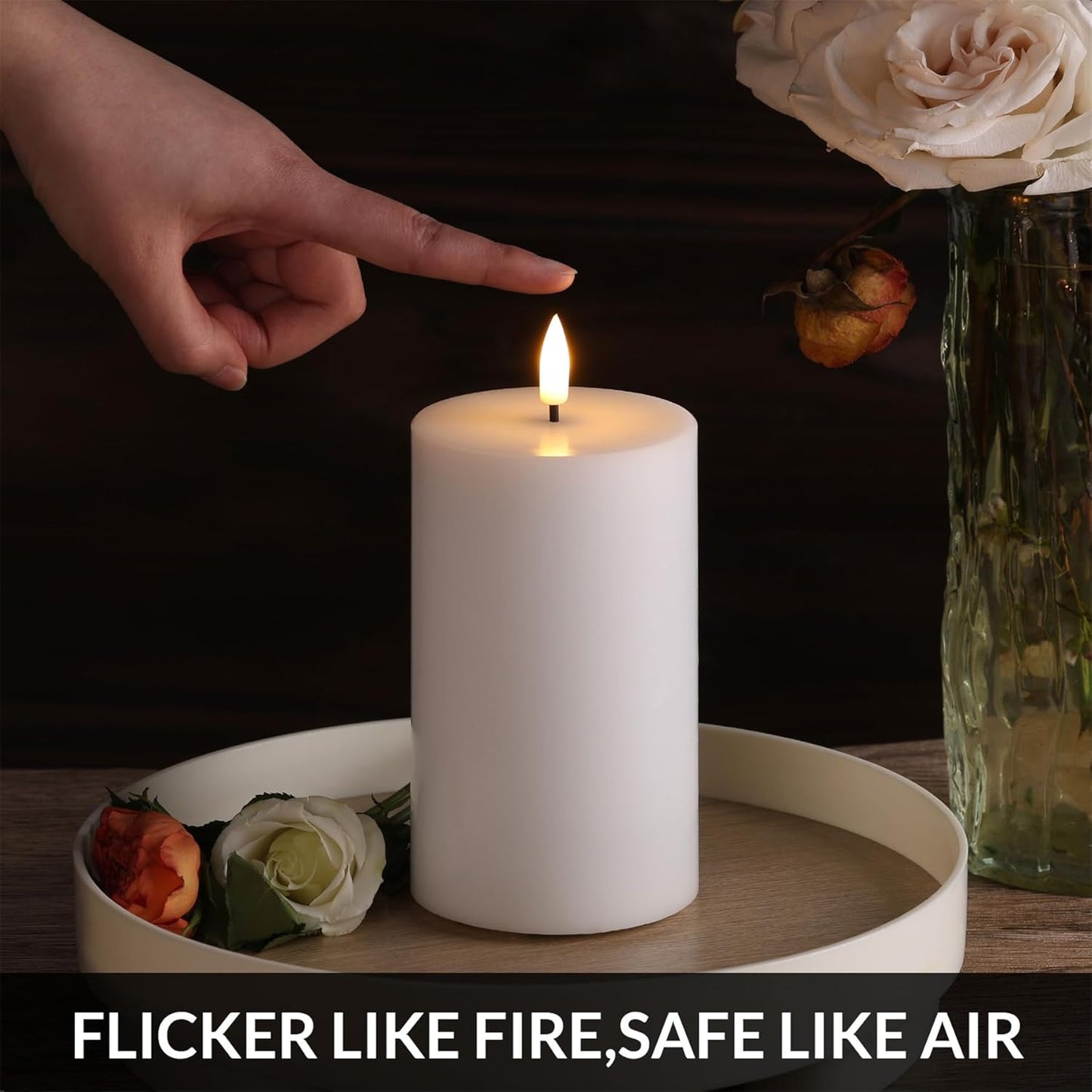 Black Flameless Pillar Candles with Remote, Flickering LED Wax Candles Battery Operated Set of 3