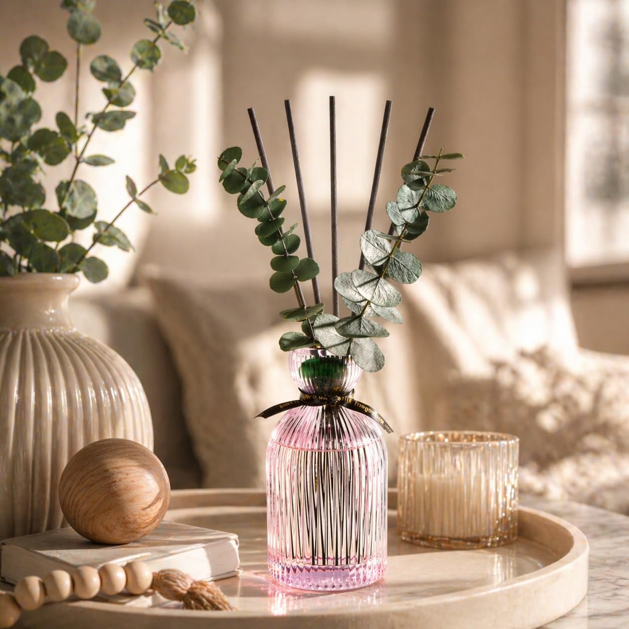 Airkeep Reed Diffuser Set 6.76 oz – Cherry Blossom Home Fragrance with Eucalyptus Sticks – Decorative Glass Bottle for Bathroom, Bedroom & Living Room Décor – Gift Ready