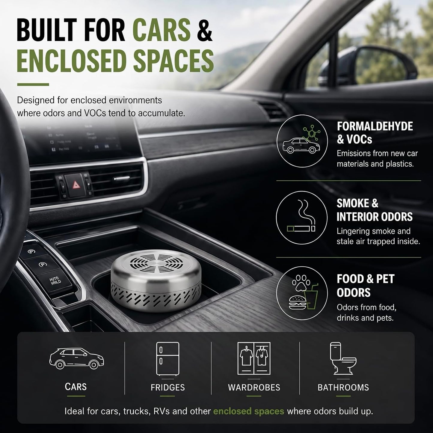 Car Deodorizer – Lasts 10 Years, Odor Eliminator Air Purifier Destroys VOCs & Smoke – Powerful for Fridge, Closets, RVs, Pets, Bathroom & Basement – Better Than Charcoal, Ozone & Baking Soda
