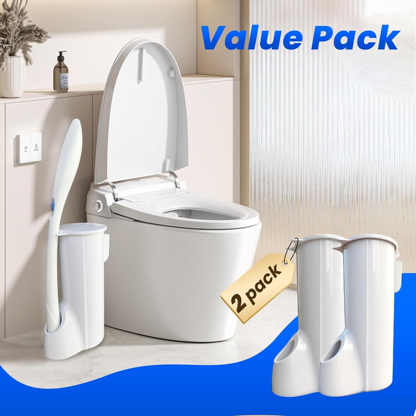 40 Disposable Toilet Brush Replacement Pads, Wall Mounted Toilet Holder Set Toilet Cleaning System Starter Kit, Toilet Stick Pads (White)