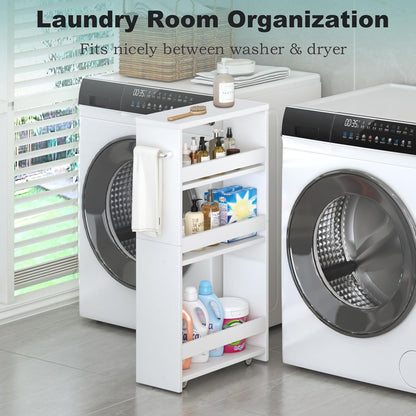 MARTY Slim Rolling Storage Cart 4-Tier Kitchen Cart with Wheels, Laundry Room Storage with Handle Slide Out Utility Cart Shelving Unit Organizer Trolley for Narrow Places Bathroom Small Corner, Black