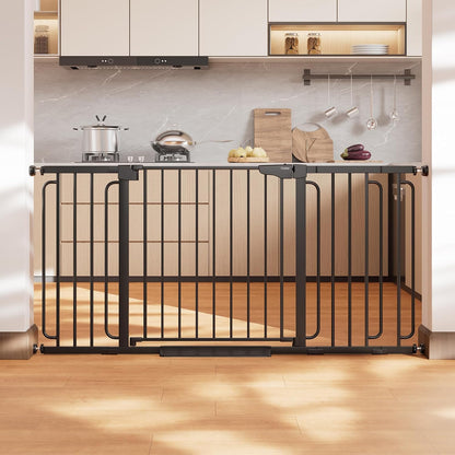 Cumbor 29.7-48" Baby Gate for Stairs, Mom's Choice Awards Winner-Dog Gate for Doorways, Auto Close Safety Pet Gate for Dogs Indoor, Easy Install Pressure Mounted Child Gate with Walk Thru Door, Brown