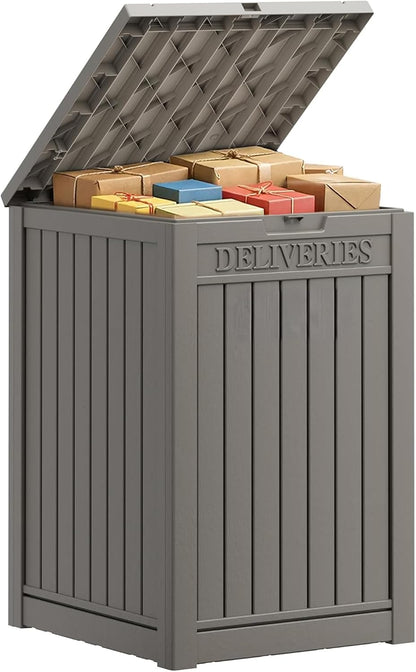 Package Delivery Box, Lockable Resin Outdoor Package, Waterproof Deck Box for Porches, Patios, Indoor & Outdoor Use (70 Gallon, Grey)