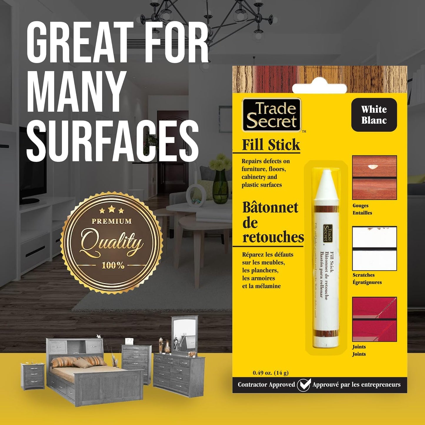Wood Scratch Repair Fill Stick for Light Surfaces (Set of 3), Great for Touch-Ups and Repairs on Hardwoods Floors, Furniture, Cabinets and Plastic Surfaces.