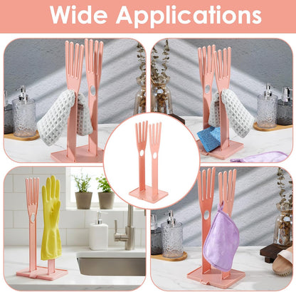 Kitchen Gloves Holder Mitten Dryer Reusable Rubber Glove Clothes Drying Rack Plastic Washing Sink Holder Stand Towel Hanger for Dish Gloves Rags Sponge Food Bag Organizer Blue