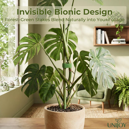 10-Piece Thick Plant Support Stakes: Stackable for Monstera Climbing Vines | 36.6" heavy-duty modular poles - 0.47" thick stops vine leaning - Rot-proof plastic blends invisibly - Includes tape