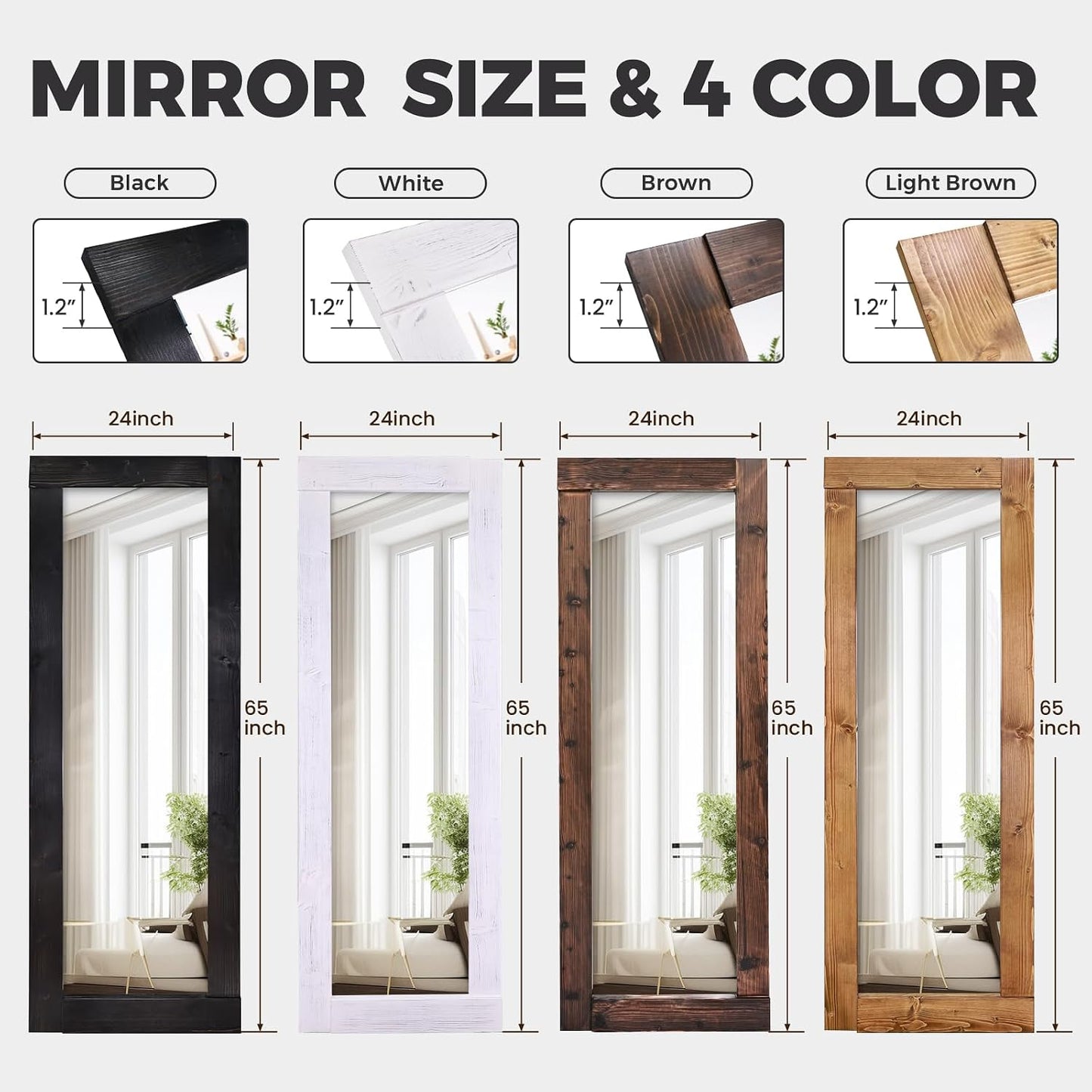 Solid Wood Full Length Mirror - 65"x22" Arched Floor Mirror, Free Standing & Wall Mounted - Elegant Design for Bedroom, Dressing Room, Hallway, Brown