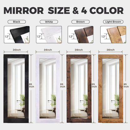 Solid Wood Full Length Mirror - 65"x22" Arched Floor Mirror, Free Standing & Wall Mounted - Elegant Design for Bedroom, Dressing Room, Hallway, Brown