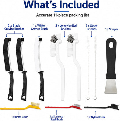 11Pcs Crevice Cleaning Brush Set, Hard Bristle Crevice Cleaning Brush Tool Kit, Thin Brush for Cleaning Tight Spaces, Gaps, Grout, Sink, Bathroom, Kitchen, Window Tracks, Bottles, Straws, with Scraper