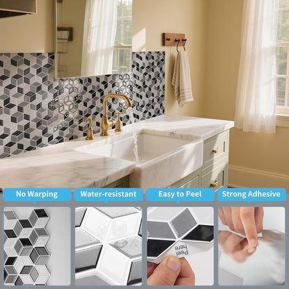 Art3d 10-Sheet Peel and Stick Backsplash Tiles, 12x12 Inch Self-Adhesive 3D Wall Tiles for Kitchen, Bathroom, Countertop - Thickened Waterproof Design (Graphite Gray)