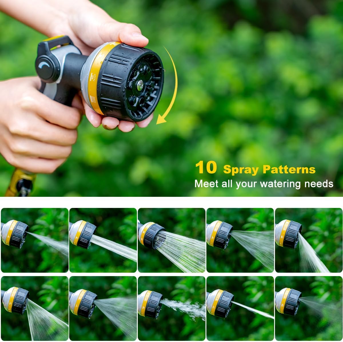 FANHAO Heavy Duty Garden Hose Nozzle, Metal Water Hose Sprayer with 10 Spray Patterns, Thumb Control, On Off Valve, High Pressure Water Nozzle for Plants Watering, Car and Pet Washing, Blue